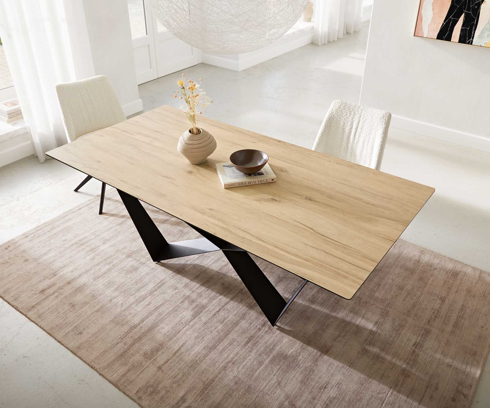 Dining Table Aurora 200x100cm Ceramic Oak-Look Spider Frame Black