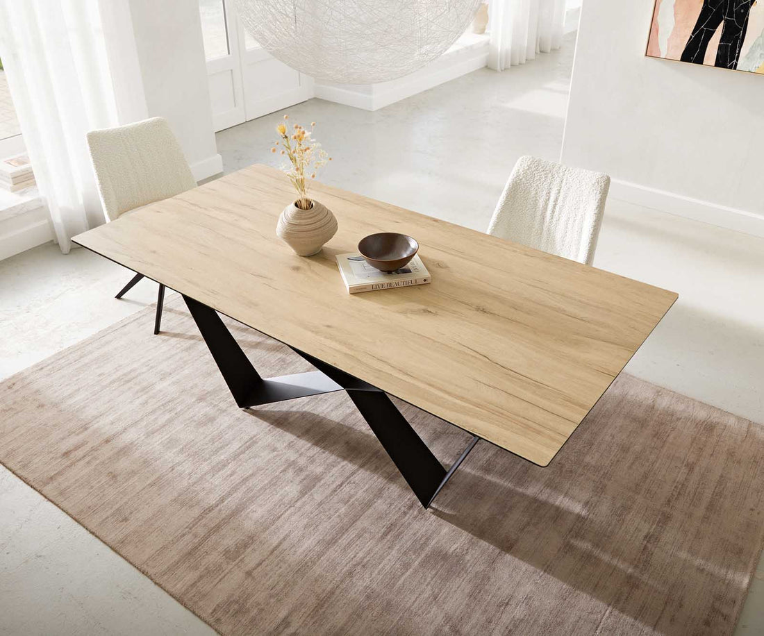 Dining Table Aurora 200x100cm Ceramic Sabbia Oak-Look Spider Frame Black
