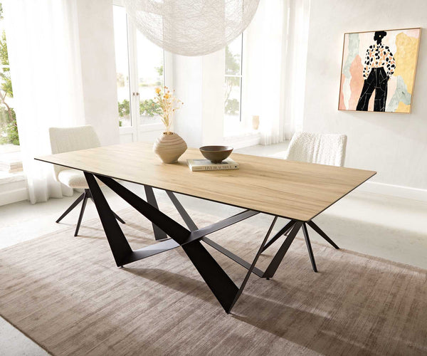 Dining Table Aurora 200x100cm Ceramic Oak-Look Spider Frame Black