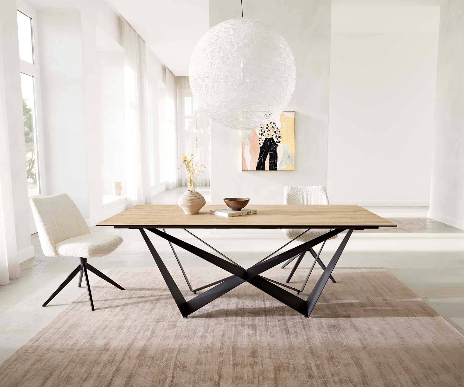 Dining Table Aurora 200x100cm Ceramic Oak-Look Spider Frame Black