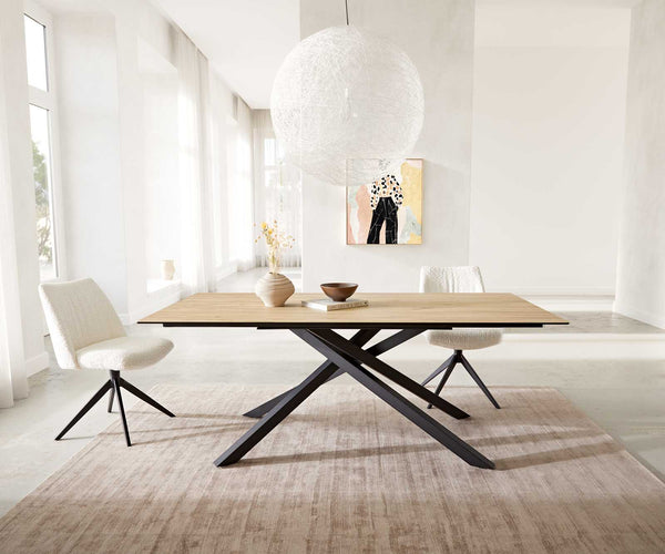 Dining Table Aurora 200x100cm Ceramic Oak-Look Cross Frame Black