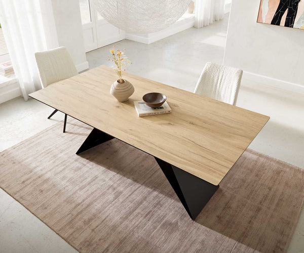 Dining Table Aurora 200x100cm Ceramic Oak-Look V-Frame Black