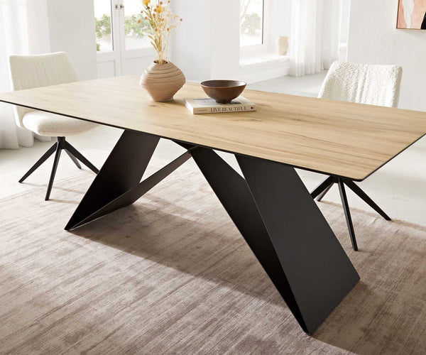 Dining Table Aurora 200x100cm Ceramic Oak-Look V-Frame Black