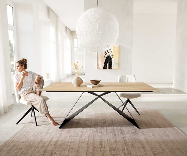 Dining Table Aurora 200x100cm Ceramic Oak-Look V-Frame Black