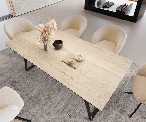 Dining Table Aurora 200x100cm Ceramic Travertine Slanted Frame Black