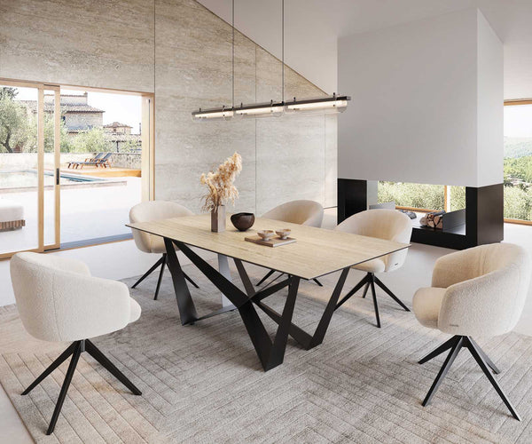 Dining Table Aurora 200x100cm Ceramic Travertine Spider Frame Black
