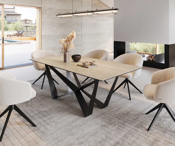 Dining Table Aurora 200x100cm Ceramic Travertine Spider Frame Black