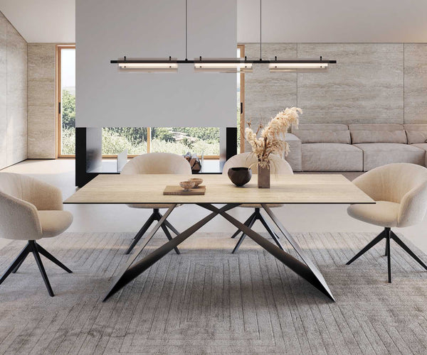 Dining Table Aurora 200x100cm Ceramic Travertine V-Frame Black