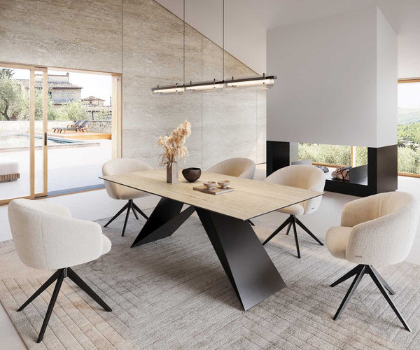 Dining Table Aurora 200x100cm Ceramic Travertine V-Frame Black