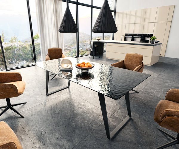 Dining Table Aurora 200x100cm Glass Black Slanted Frame Black