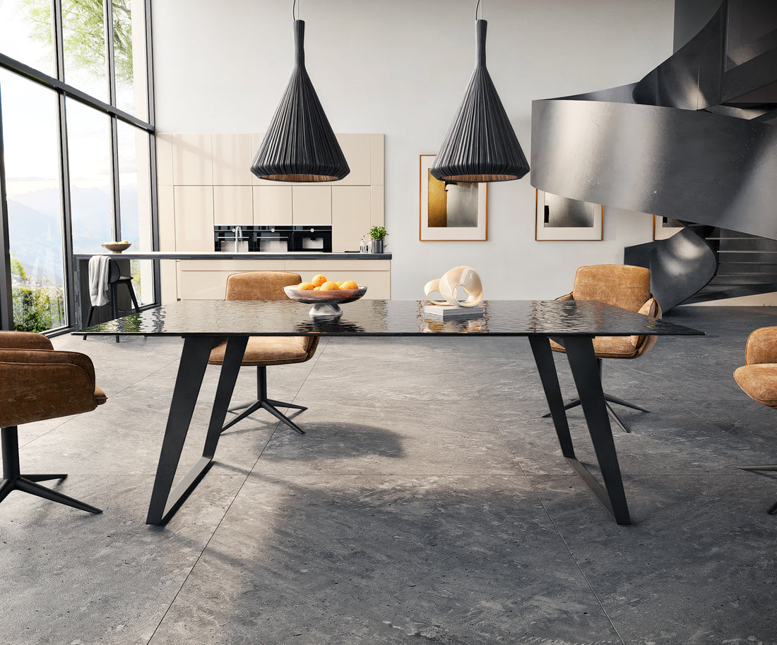 Dining Table Aurora 200x100cm Glass Black Slanted Frame Black