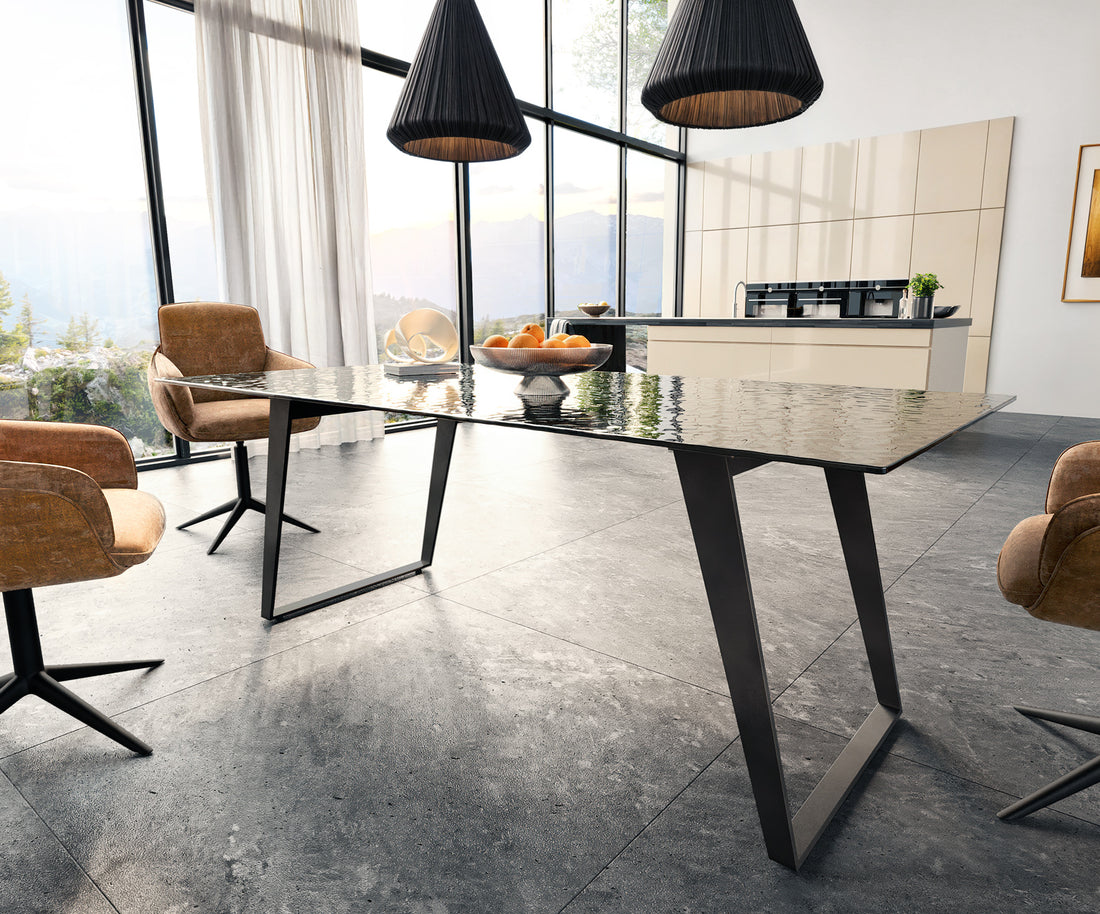 Dining Table Aurora 200x100cm Glass Black Slanted Frame Black