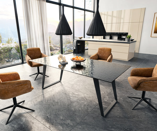 Dining Table Aurora 200x100cm Glass Black Slanted Frame Black