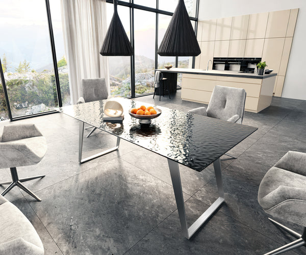 Dining Table Aurora 200x100cm Glass Black Slanted Frame Silver