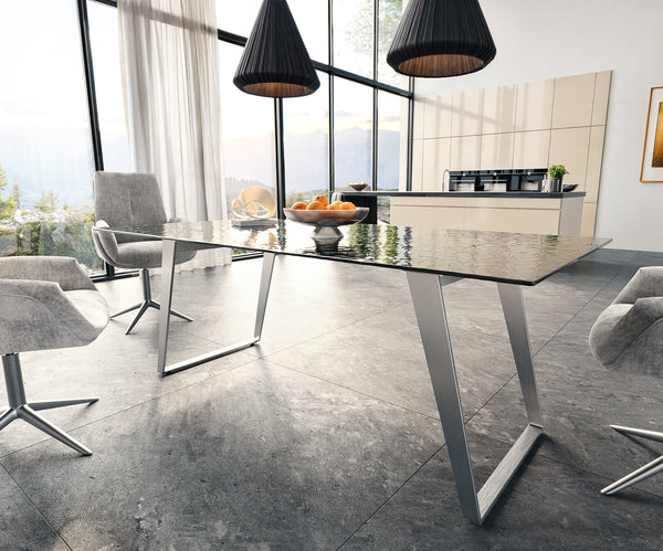 Dining Table Aurora 200x100cm Glass Black Slanted Frame Silver