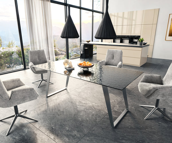 Dining Table Aurora 200x100cm Glass Black Slanted Frame Silver