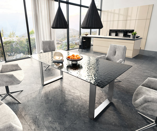 Dining Table Aurora 200x100cm Glass Black Square Frame Slim Silver