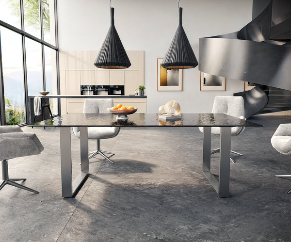 Dining Table Aurora 200x100cm Glass Black Square Frame Slim Silver