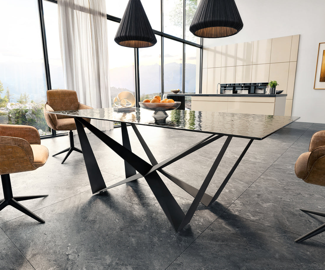 Dining Table Aurora 200x100cm Glass Black Spider Frame Black