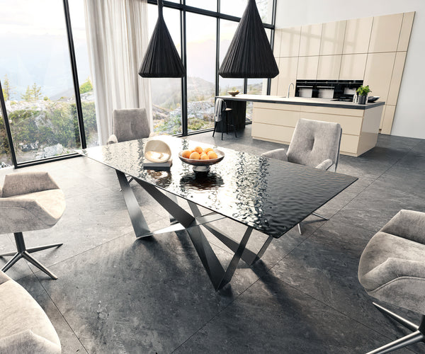 Dining Table Aurora 200x100cm Glass Black Spider Frame Silver