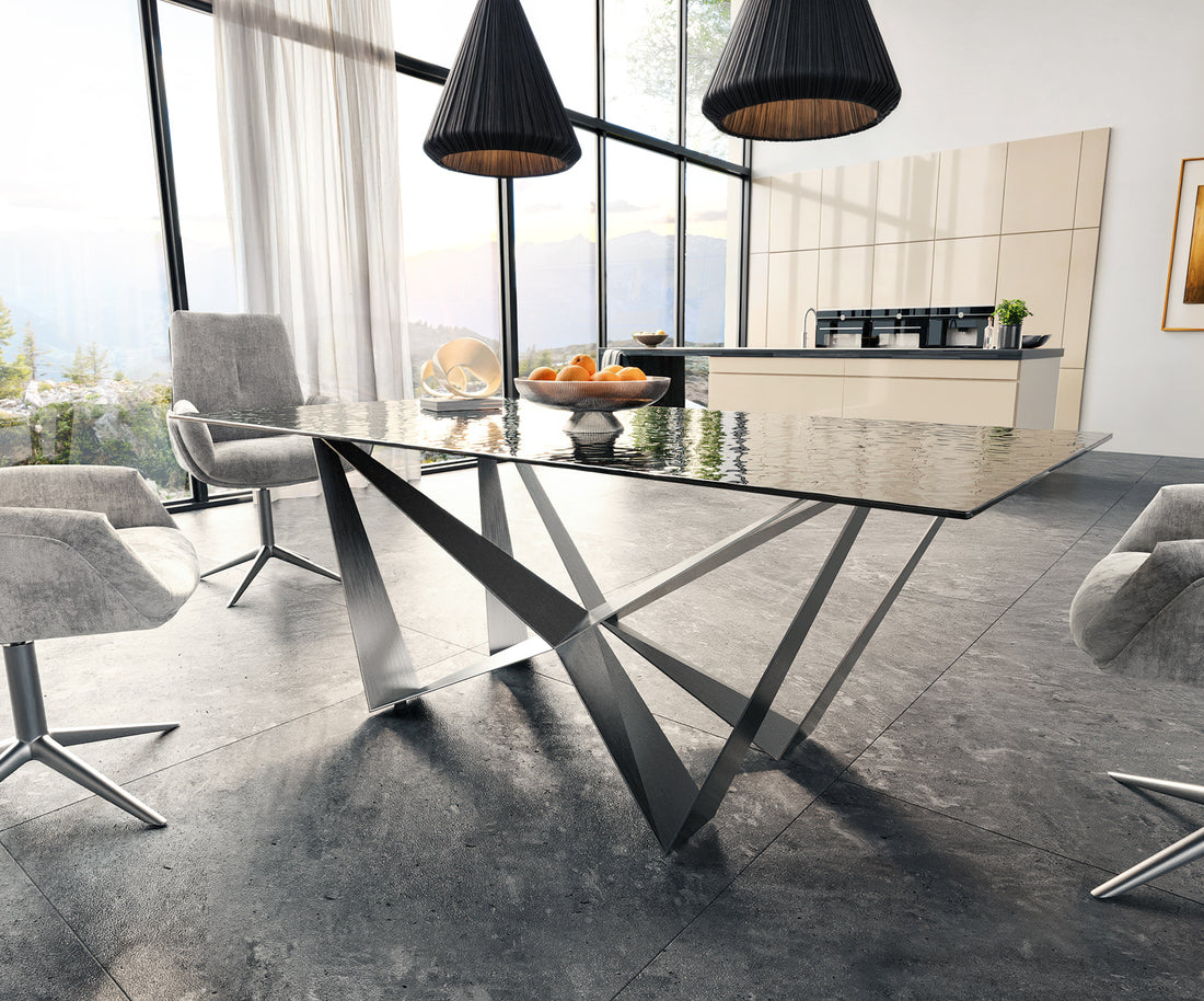 Dining Table Aurora 200x100cm Glass Black Spider Frame Silver