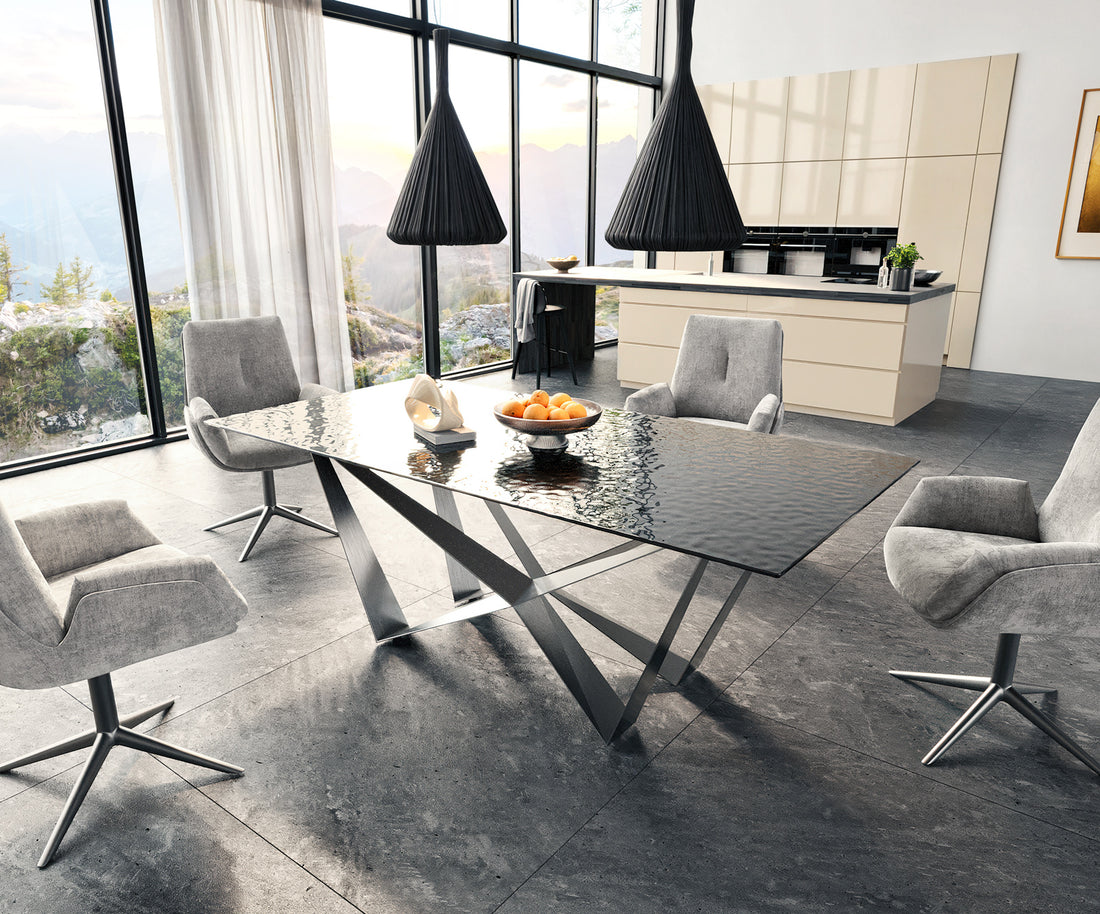Dining Table Aurora 200x100cm Glass Black Spider Frame Silver