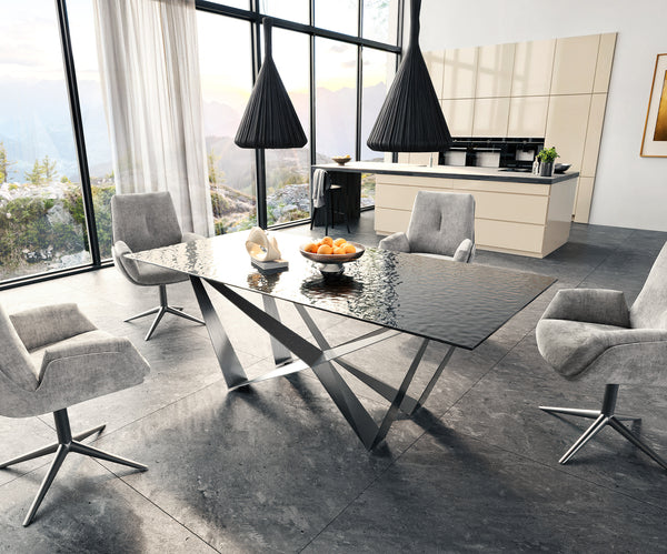 Dining Table Aurora 200x100cm Glass Black Spider Frame Silver