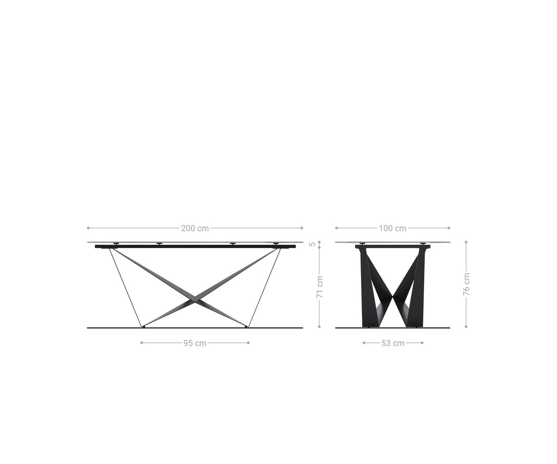 Dining Table Aurora 200x100cm Glass Black Spider Frame Silver