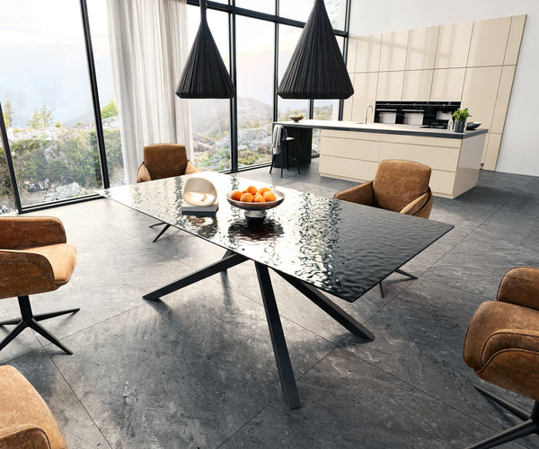 Dining Table Aurora 200x100cm Glass Black Cross Frame Black