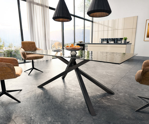 Dining Table Aurora 200x100cm Glass Black Cross Frame Black