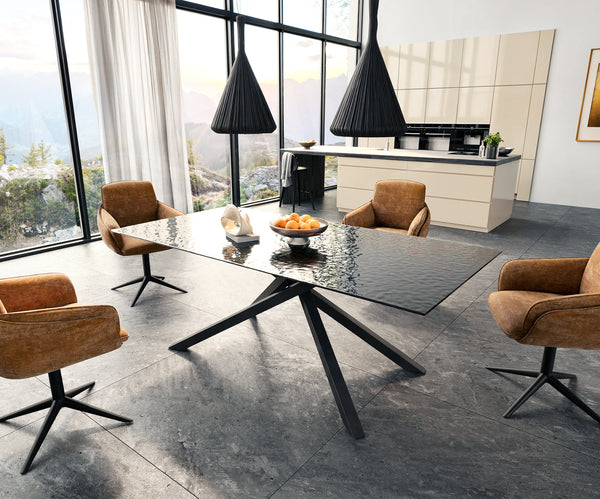 Dining Table Aurora 200x100cm Glass Black Cross Frame Black
