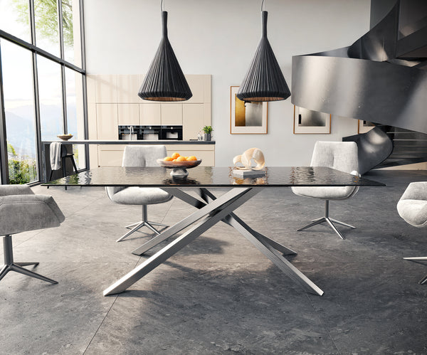 Dining Table Aurora 200x100cm Glass Black Cross Frame Silver