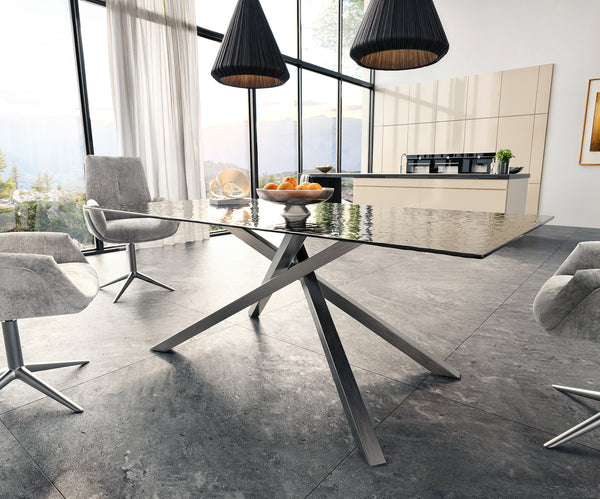 Dining Table Aurora 200x100cm Glass Black Cross Frame Silver