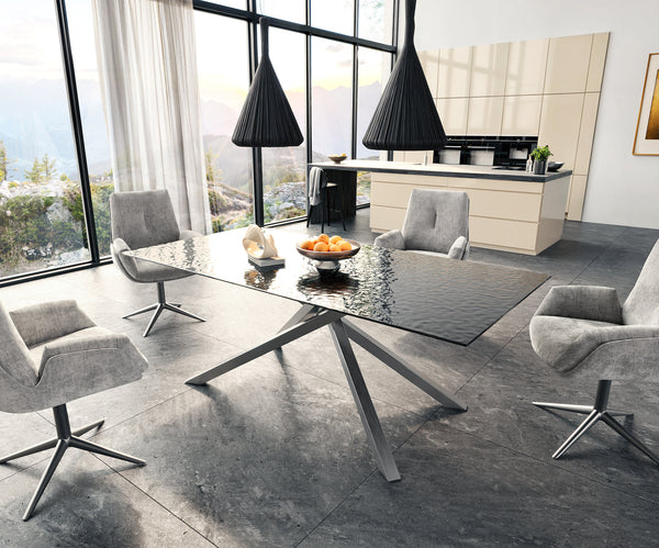Dining Table Aurora 200x100cm Glass Black Cross Frame Silver