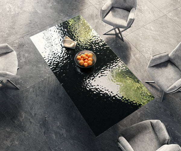 Dining Table Aurora 200x100cm Glass Black Cross Frame Silver