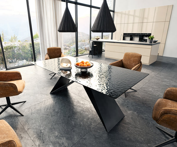 Dining Table Aurora 200x100cm Glass Black V-Frame Black