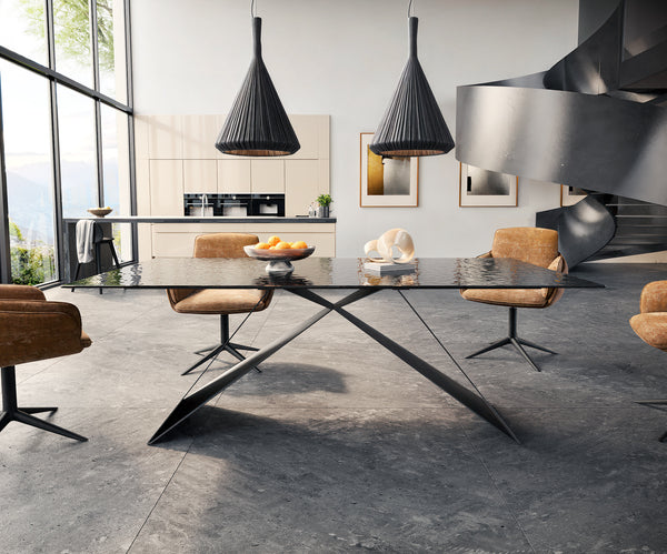 Dining Table Aurora 200x100cm Glass Black V-Frame Black
