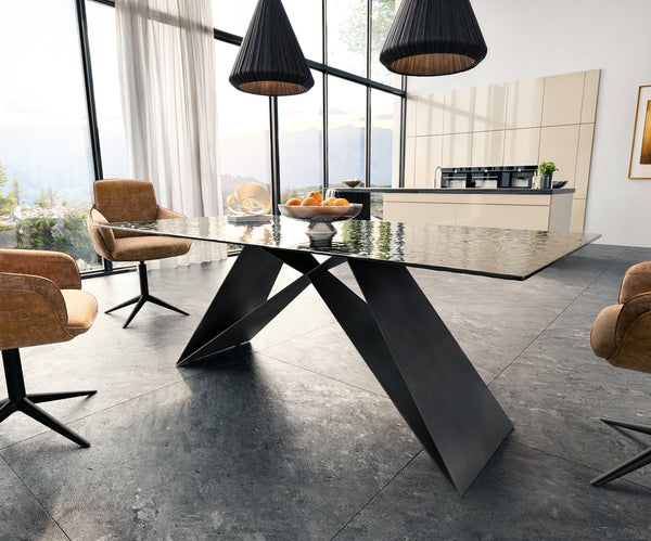 Dining Table Aurora 200x100cm Glass Black V-Frame Black