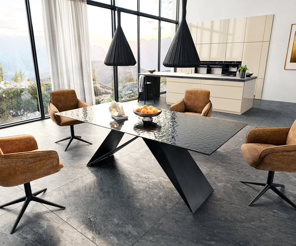 Dining Table Aurora 200x100cm Glass Black V-Frame Black