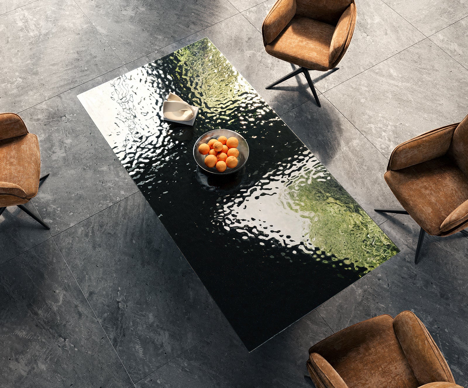 Dining Table Aurora 200x100cm Glass Black V-Frame Black