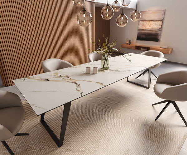 Dining Table Aurora 300x100cm Ceramic Gold Slanted Frame Black