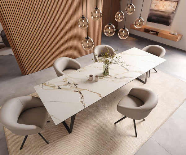 Dining Table Aurora 300x100cm Ceramic Gold Slanted Frame Black
