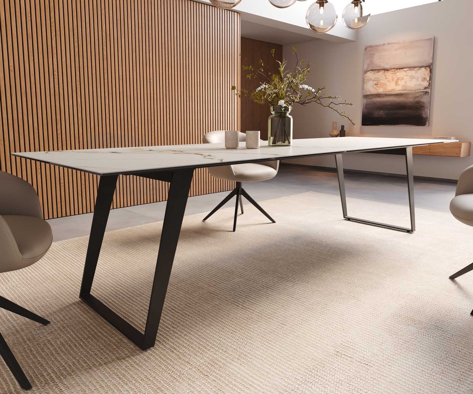 Dining Table Aurora 300x100cm Ceramic Gold Slanted Frame Black