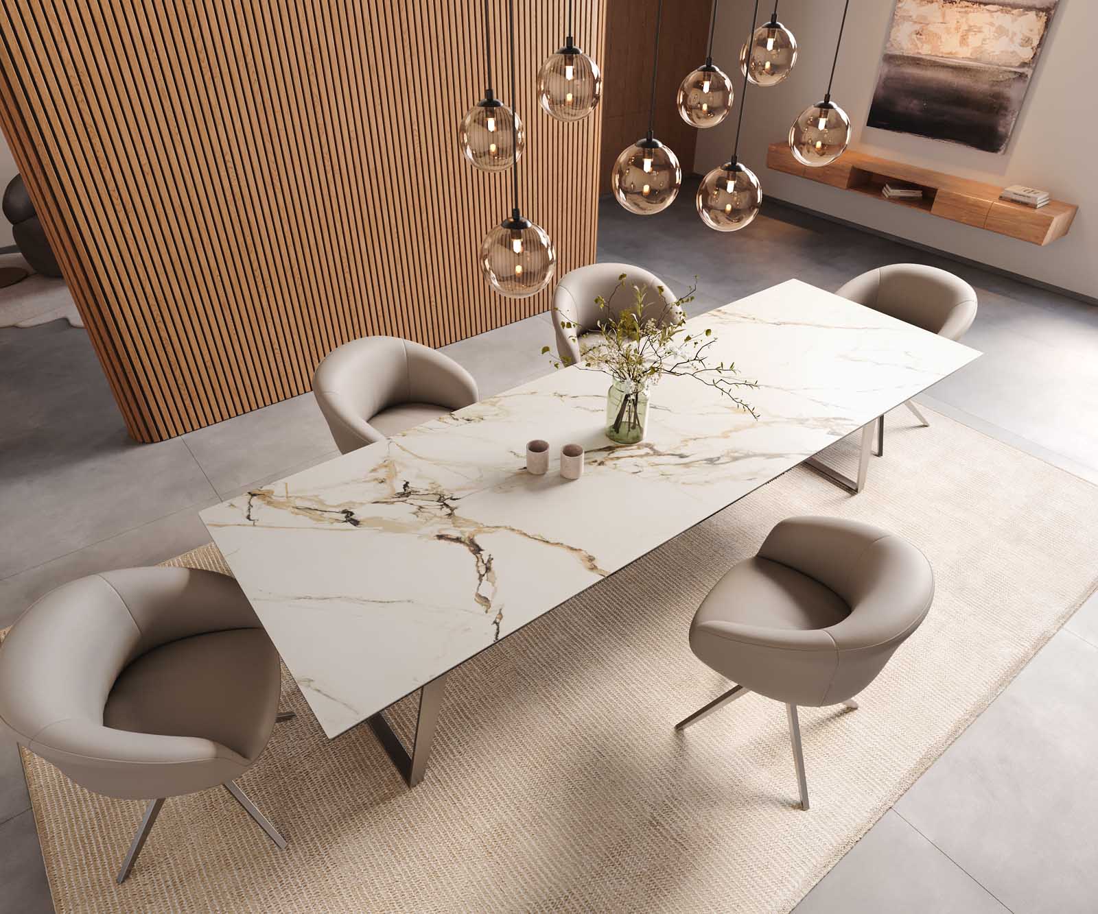 Dining Table Aurora 300x100cm Ceramic Gold Slanted Frame Silver