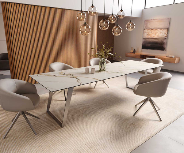 Dining Table Aurora 300x100cm Ceramic Gold Slanted Frame Silver