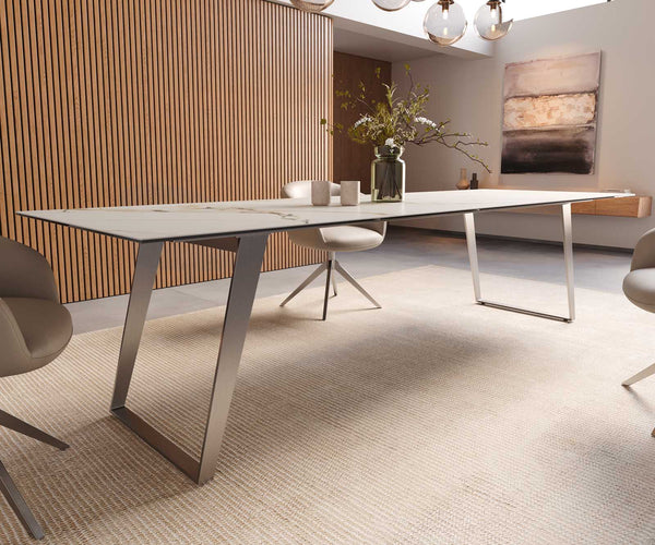 Dining Table Aurora 300x100cm Ceramic Gold Slanted Frame Silver