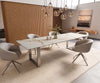 Dining Table Aurora 300x100cm Ceramic Calacatta Luxe Gold Square Frame Slim Silver