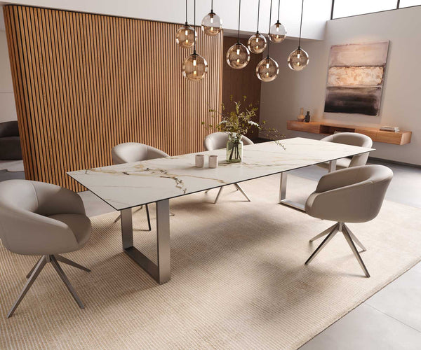 Dining Table Aurora 300x100cm Ceramic Gold Square Frame Slim Silver