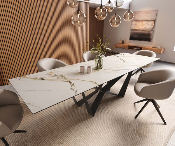 Dining Table Aurora 300x100cm Ceramic Gold Spider Frame Black