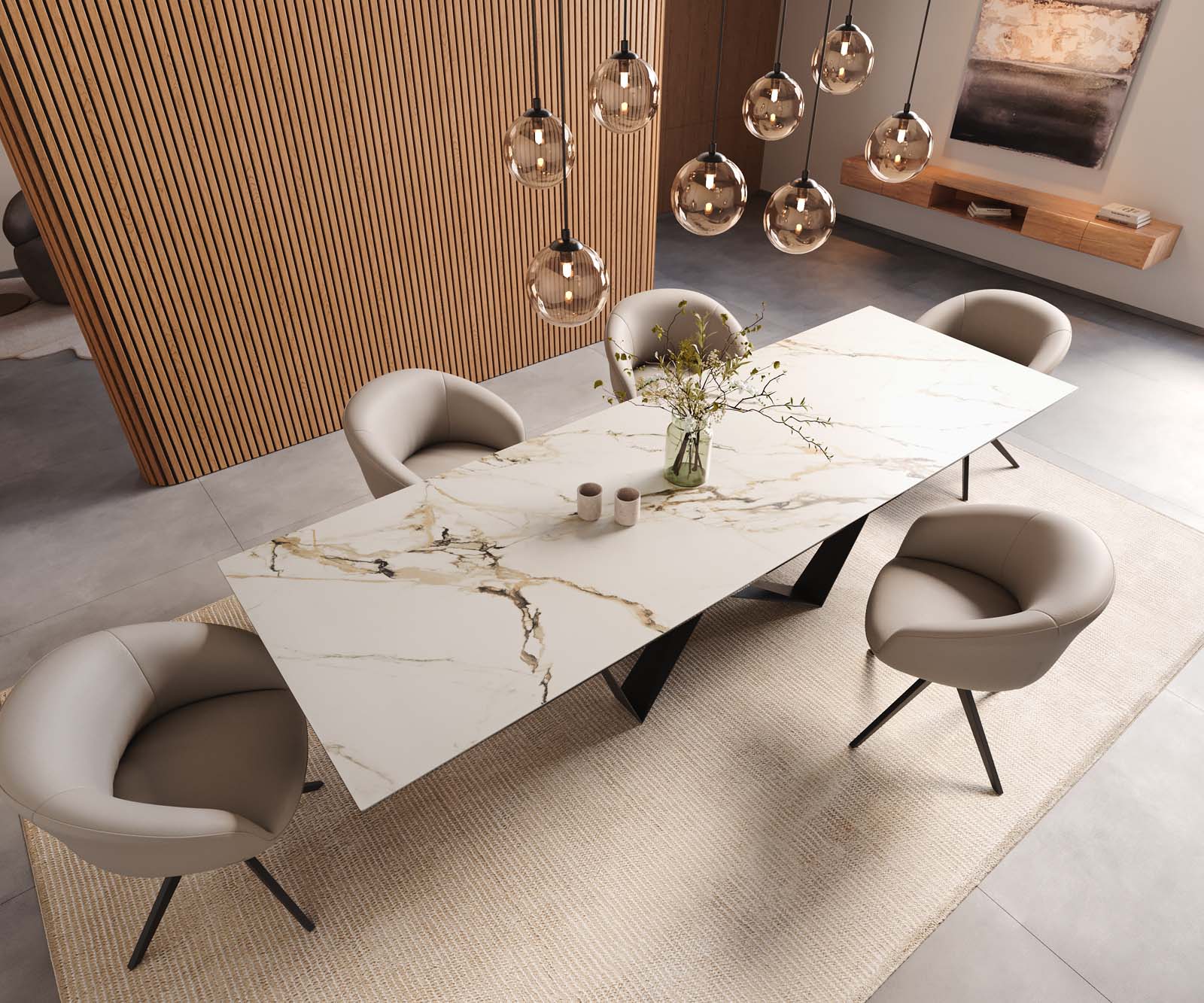Dining Table Aurora 300x100cm Ceramic Gold Spider Frame Black